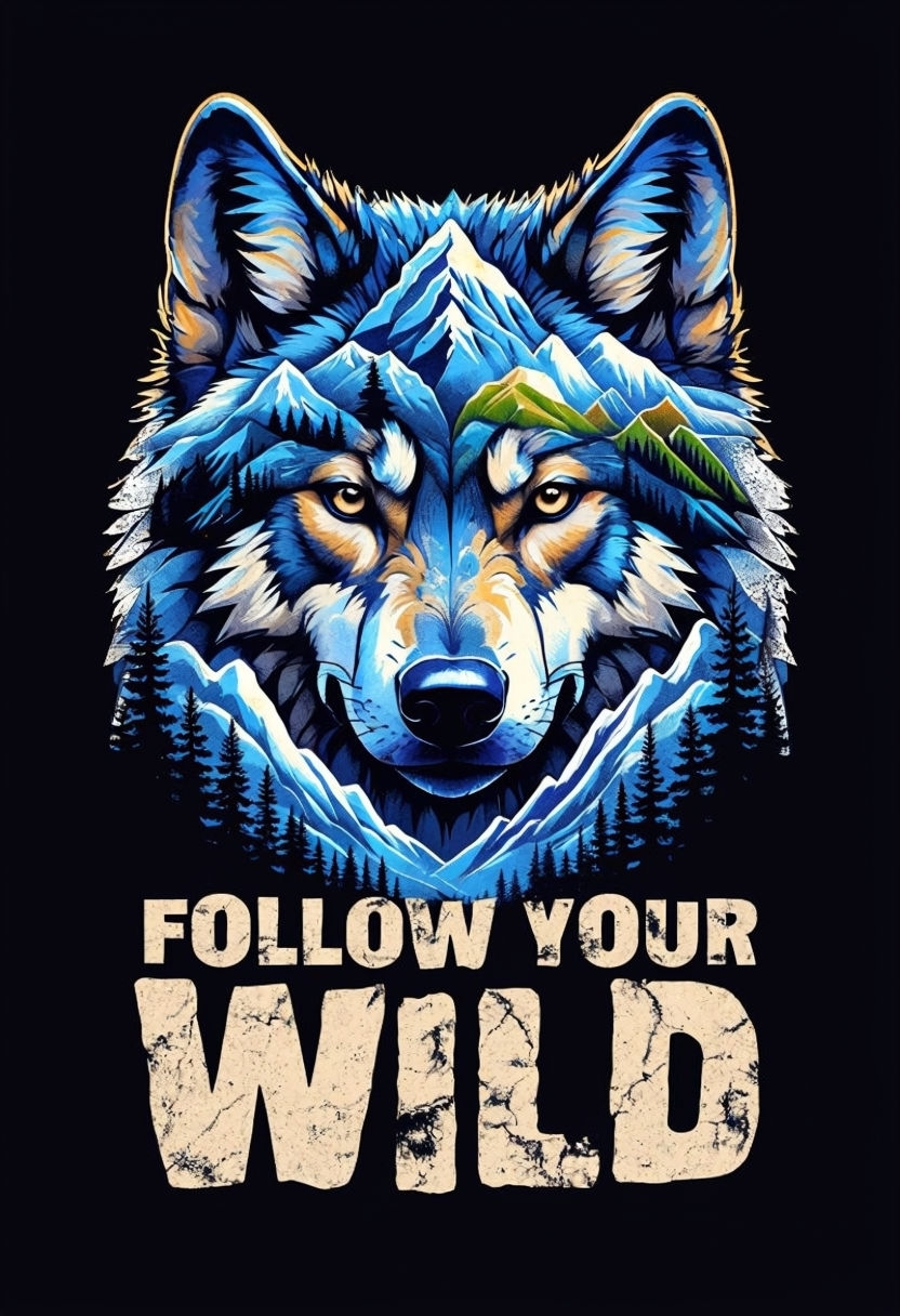 Stylized Wolf's Head with Nature Elements Mobile Wallpaper