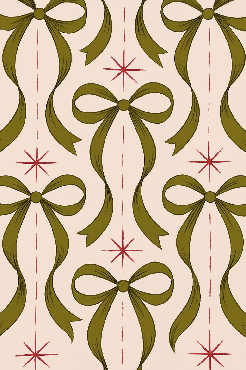 Vintage Olive Green Bows Pattern on Beige Background Phone Case Cover