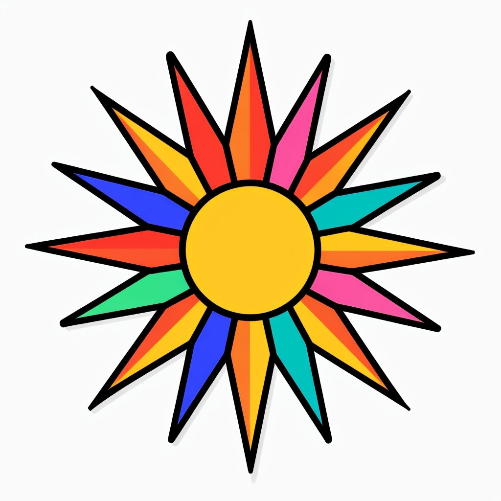 Vibrant Geometric Sunburst Illustration Sticker
