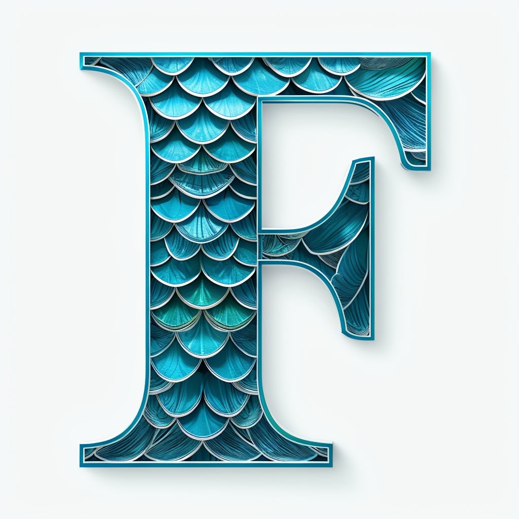 Stylized Fish Scale Letter F Graphic Design Monogram