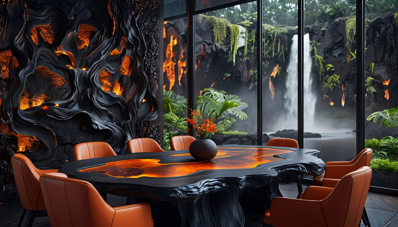 Sophisticated Dining Room with Lava-Inspired Design Art