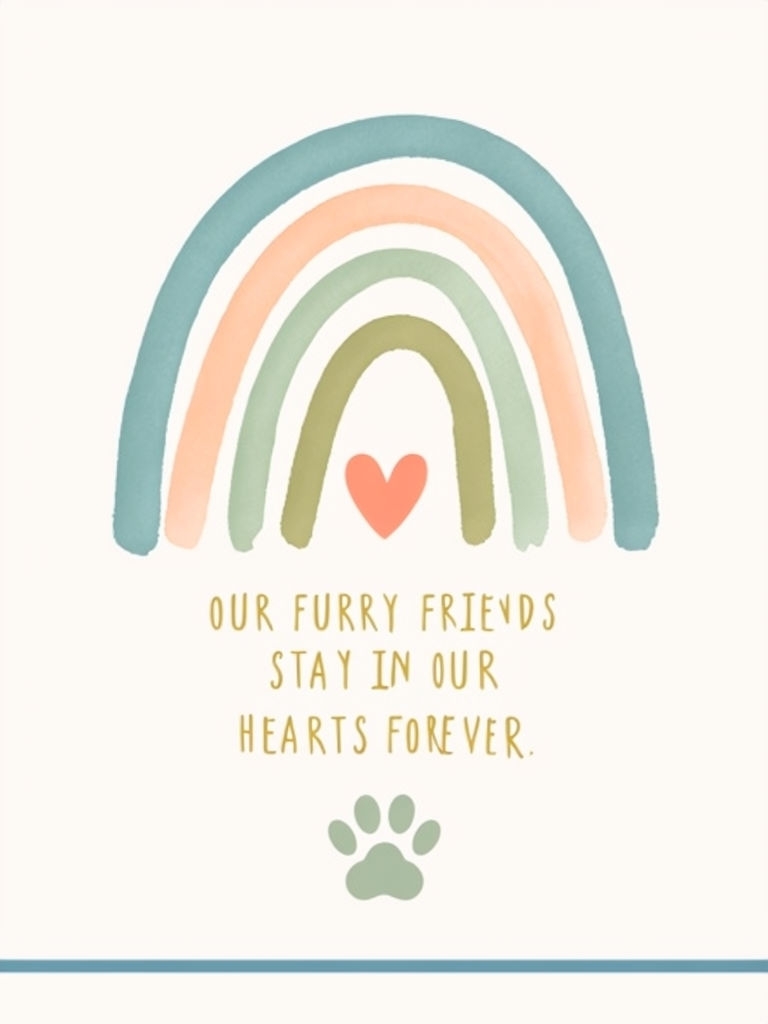 Pastel Rainbow with Heart and Paw Print Memorial Card