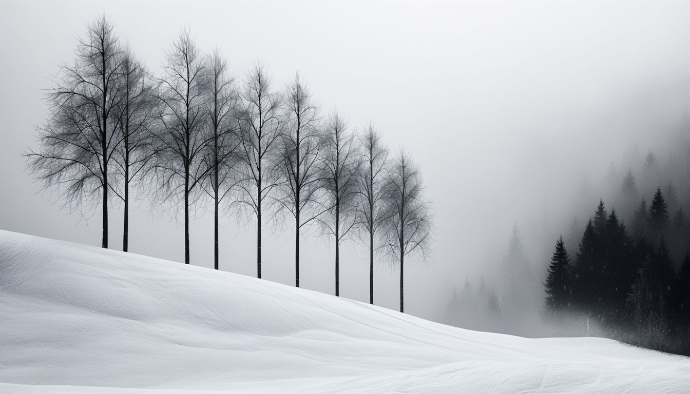 Serene Minimalist Black and White Winter Landscape Background