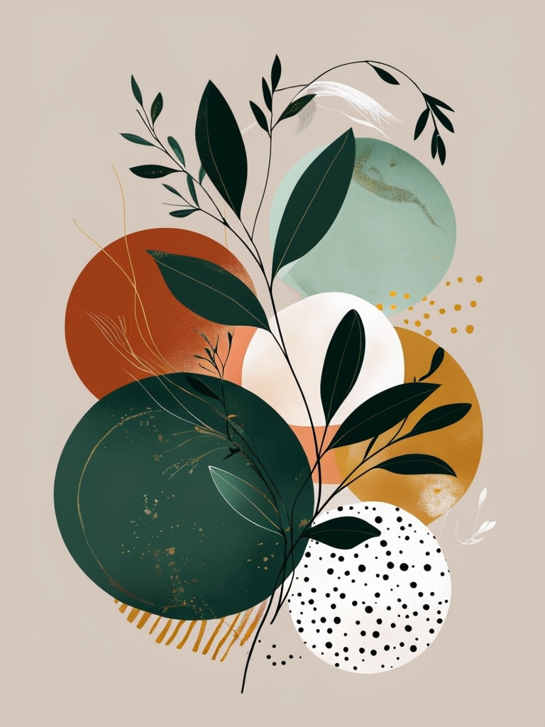 Modern Abstract Botanical Illustration with Organic Shapes Poster