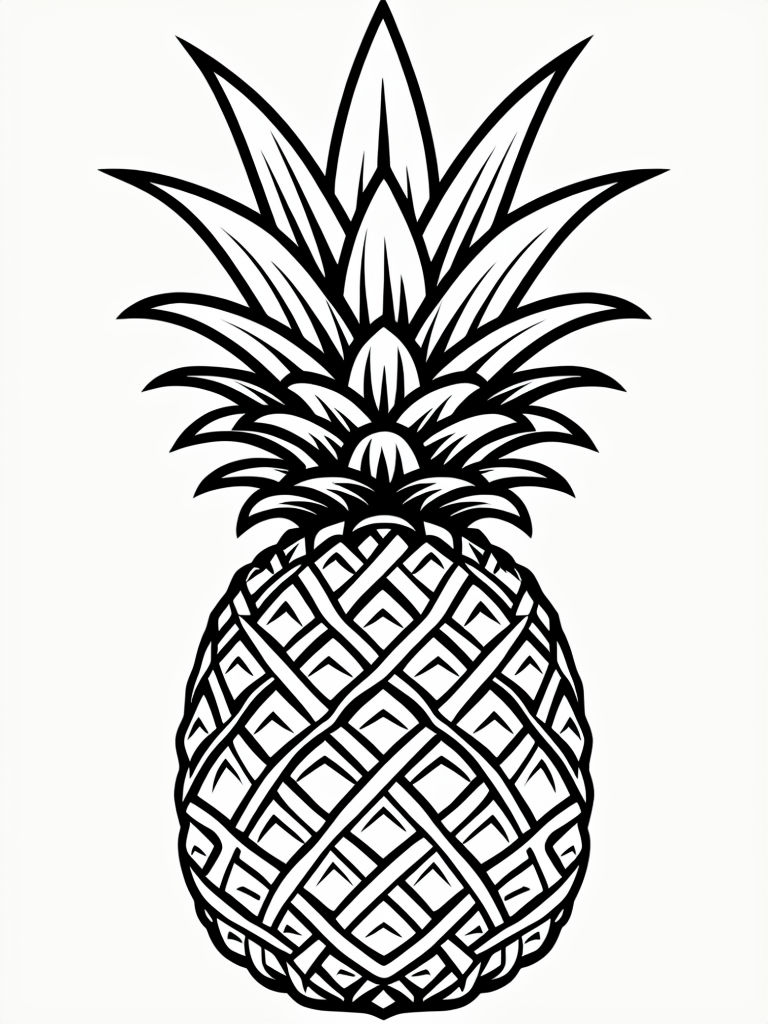Minimalist Pineapple Line Drawing Art for Coloring Book Pages