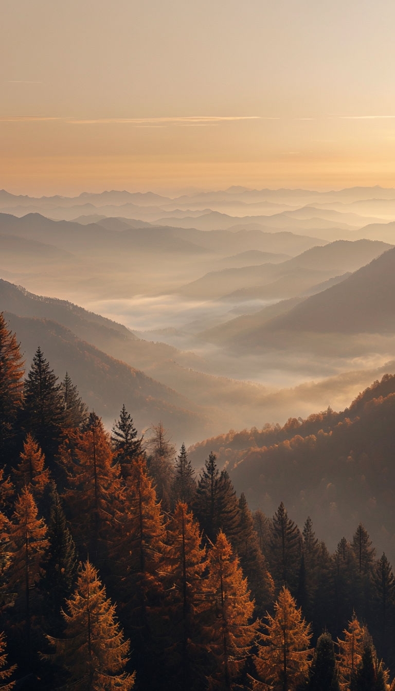 Serene Autumn Mountain Landscape at Sunrise Mobile Wallpaper
