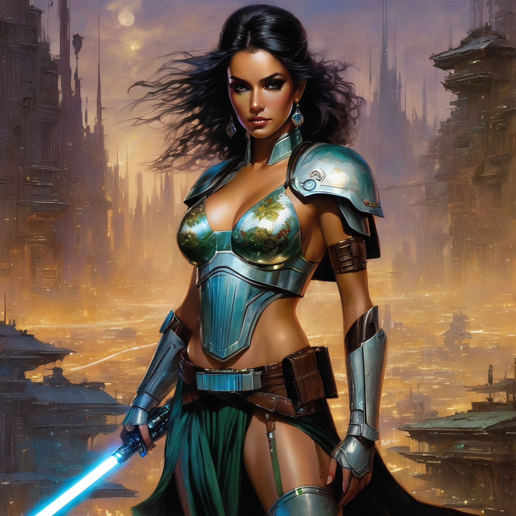 One beautiful naked jedi dressed as a hooker with large boobs