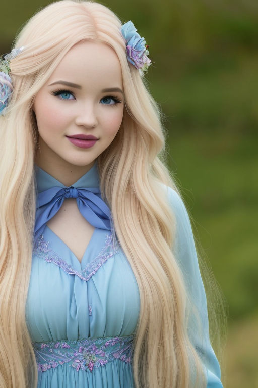 close up Dove Cameron as a very cute Princess peach character Playground