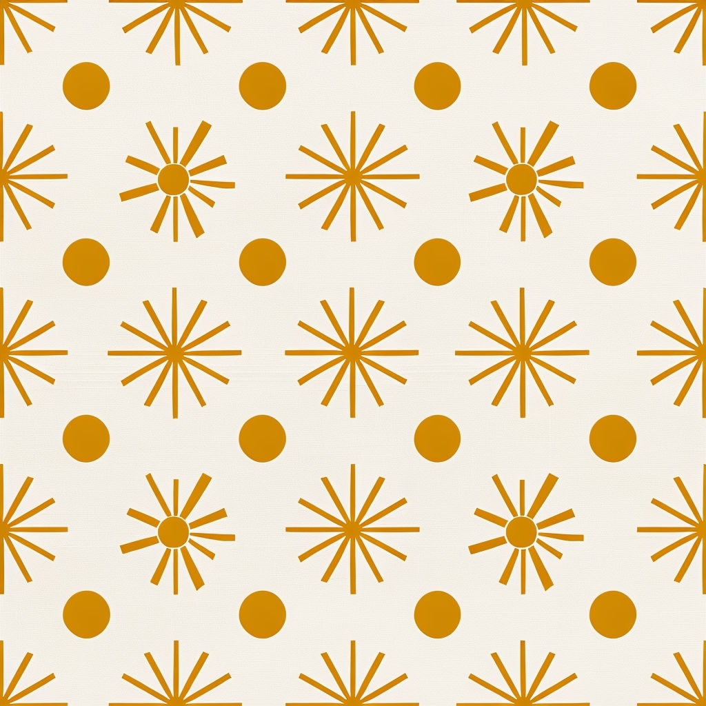 Mustard Yellow Sunburst Pattern on Off White Background Seamless Pattern