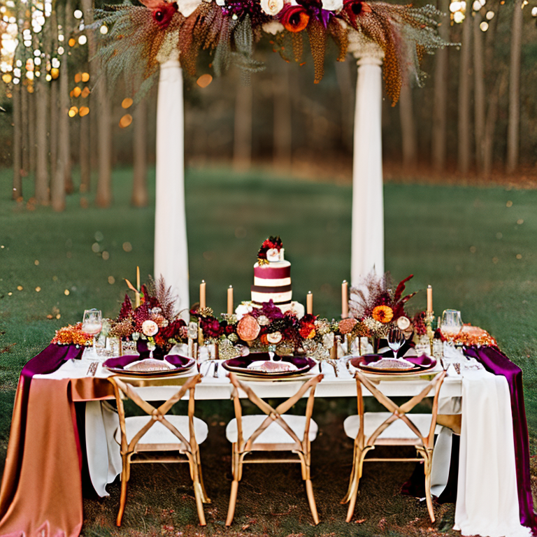 A modern jeweltone wedding scheme. long tablescape with wedd... by ...