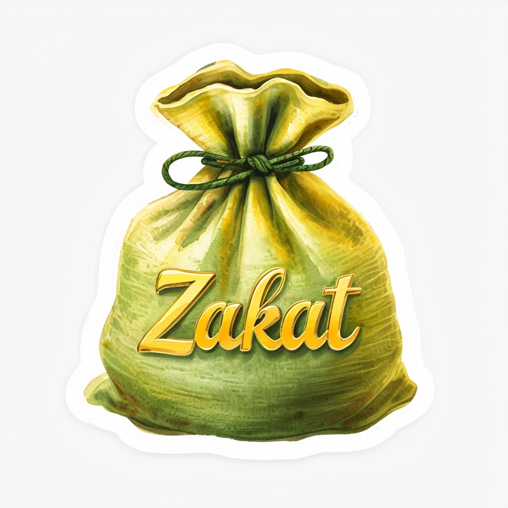 Watercolor Green Sack Bag with Zakat Text Illustration Sticker