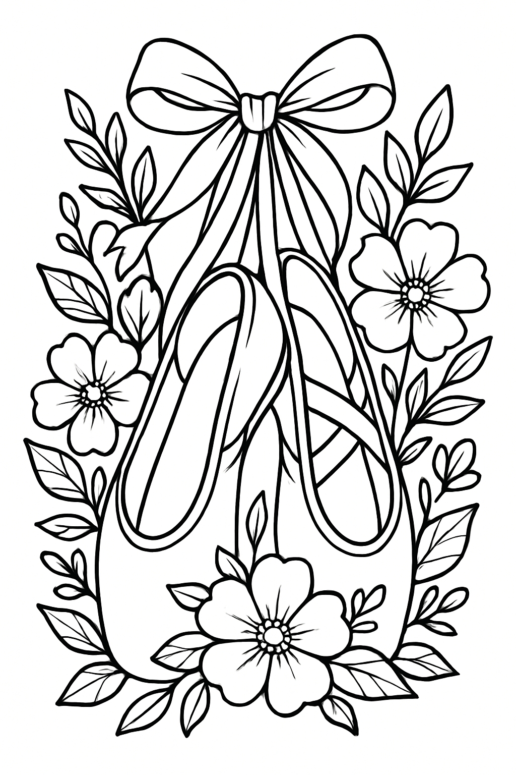Elegant Ballet Slippers with Floral Wreath Coloring Page
