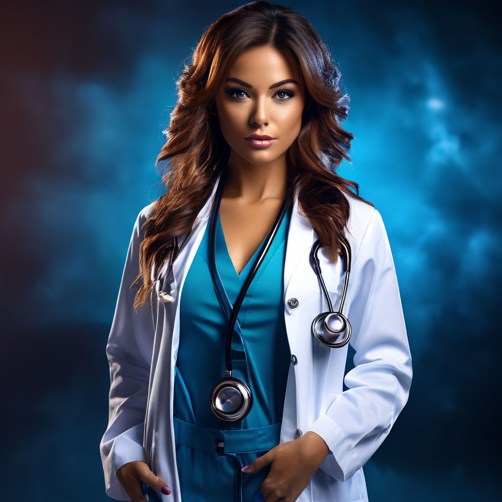 very hot and sexy woman doctor with stethoscope only