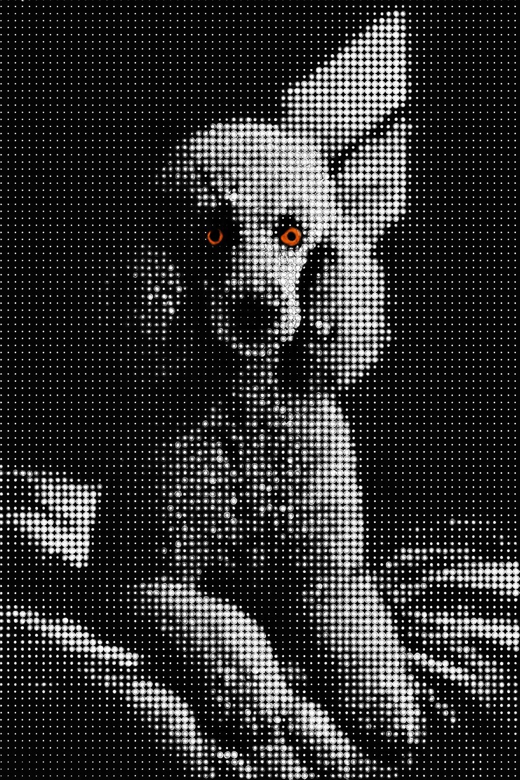 Striking Pointillism Dog Portrait with Orange Eyes Art