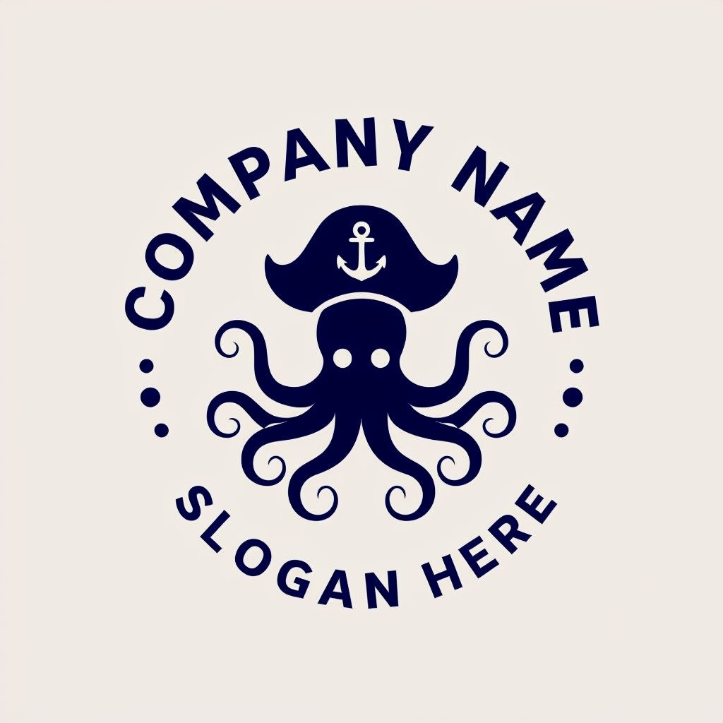 Navy Blue Pirate Octopus Minimalist Logo Design