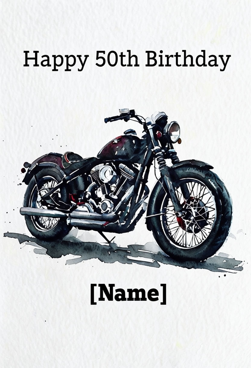 Classic Motorcycle Happy 50th Birthday Watercolor Event Sign