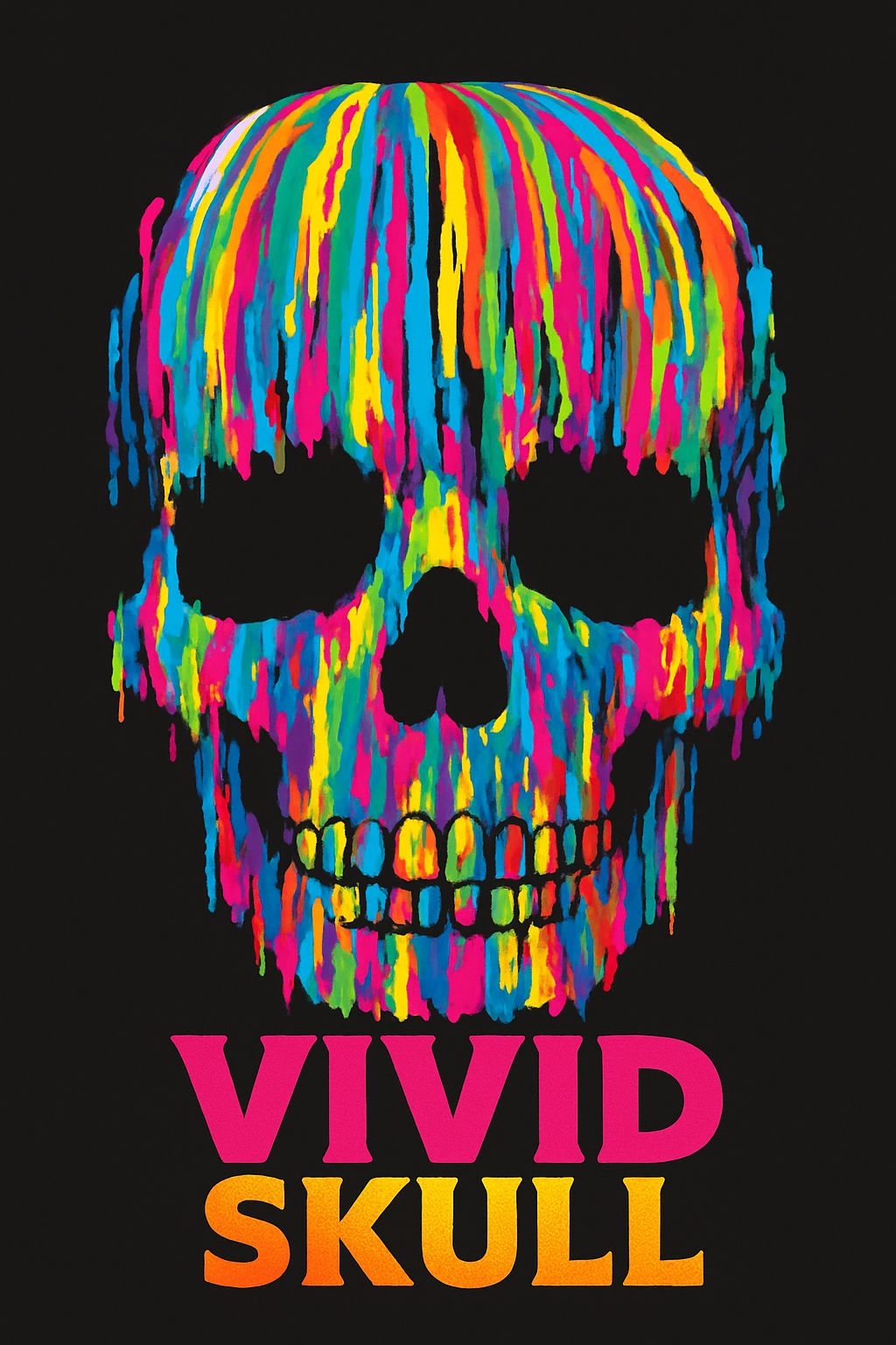 Vibrant Neon Dripping Skull Artwork with Dynamic Color Contrast Poster