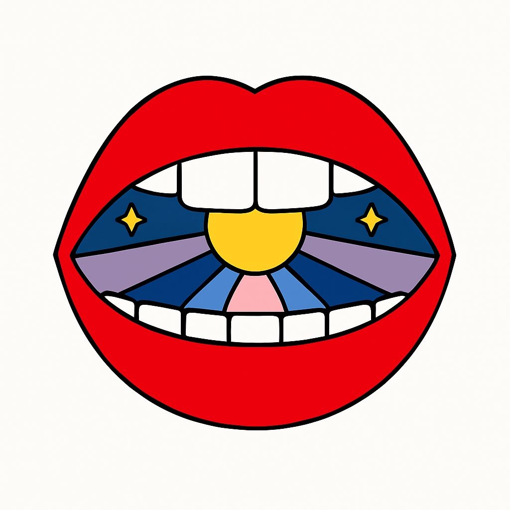 Vibrant Pop Art Open Mouth Sticker with Cosmic Patterns