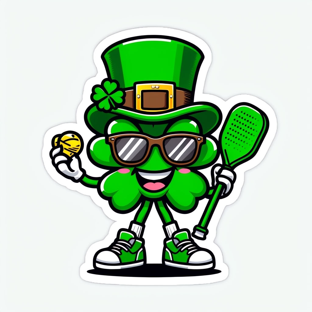 Cheerful Cartoon Shamrock Character with Sunglasses Sticker