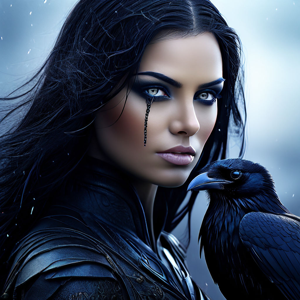 Beautiful raven goddess with dark eyes and black straight ha... by Mike ...