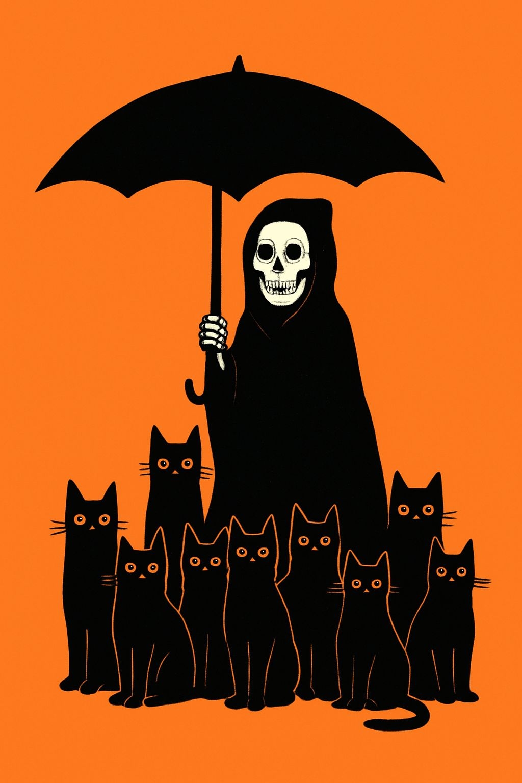 Spooky Minimalist Death with Black Cats Halloween Poster