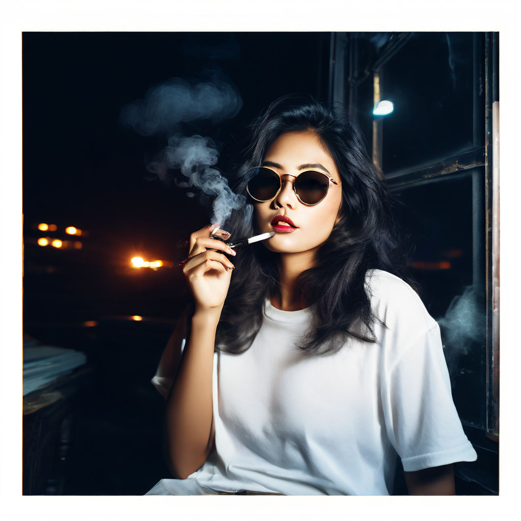 Create an image of a model woman smoking and the woman has a... by ...