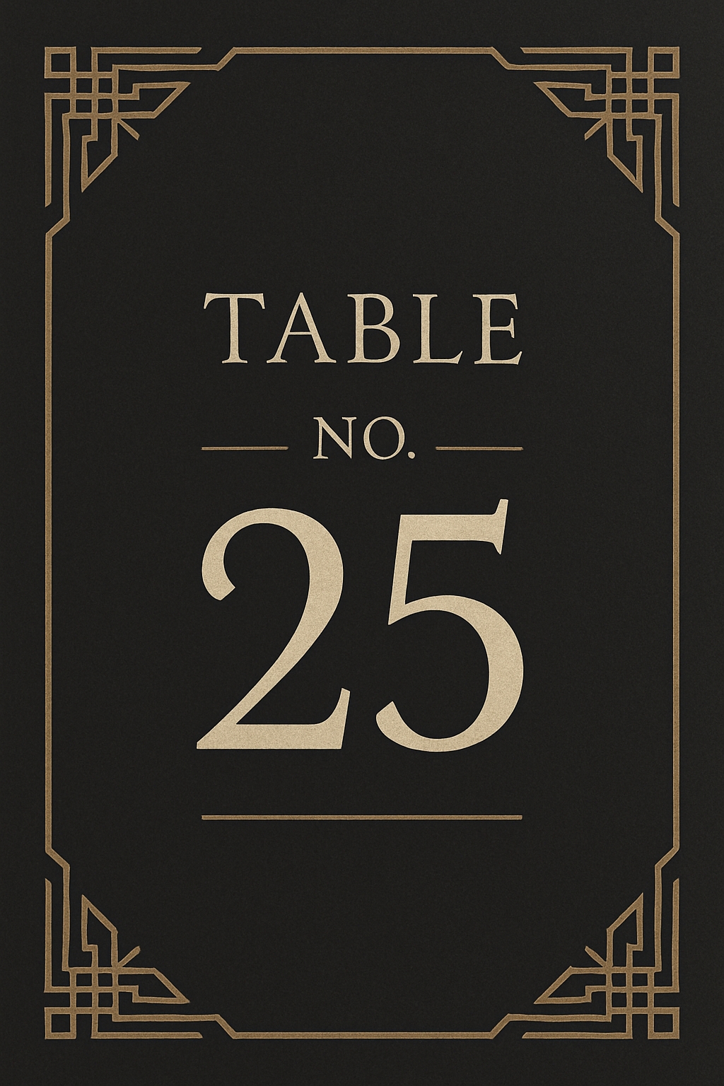 Elegant Dark Charcoal Table Number 25 with Art Deco Design Event Sign