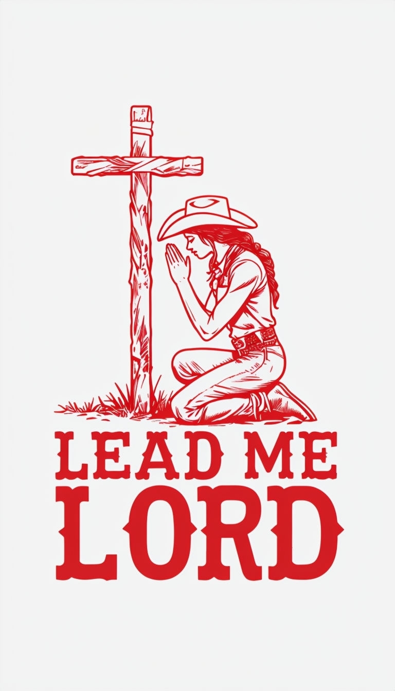 Vintage Cowgirl Prayer with Cross Lead Me Lord T-Shirt