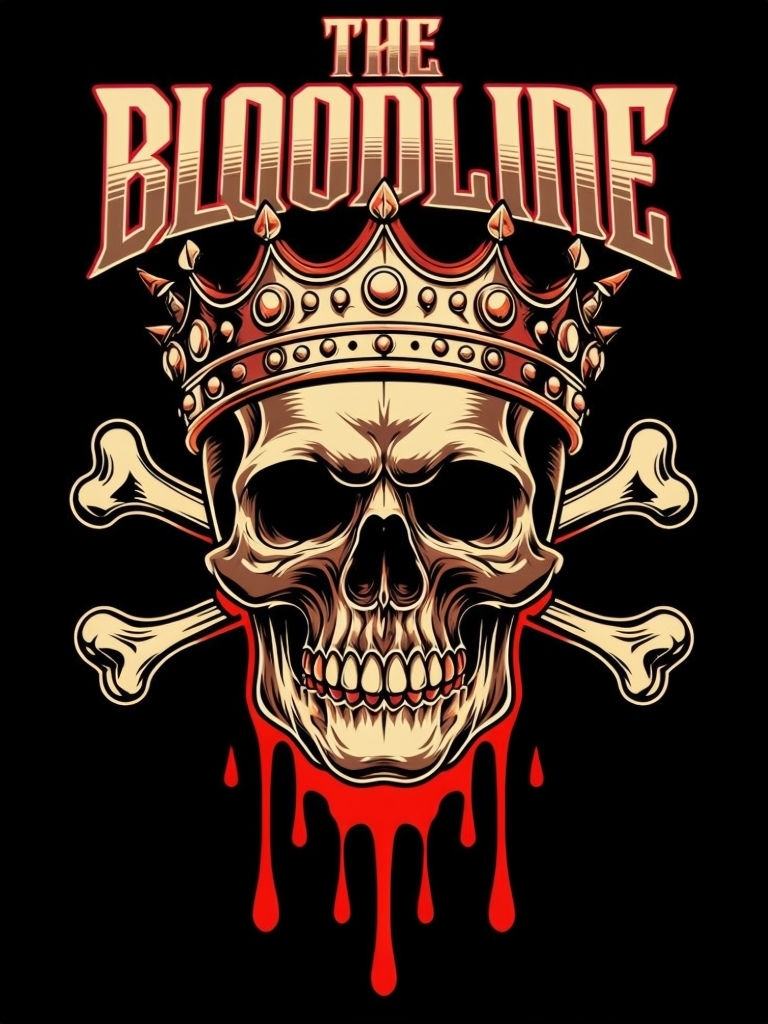 Menacing Skull and Crown Design with Bloodline Text T-Shirt