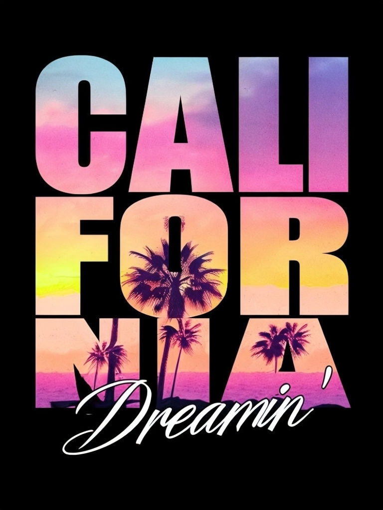 Vibrant California Sunset Text with Palm Trees T-Shirt