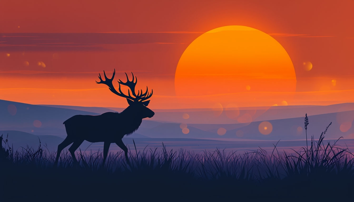 Serene Sunset Stag Silhouette Virtual Background for Relaxation