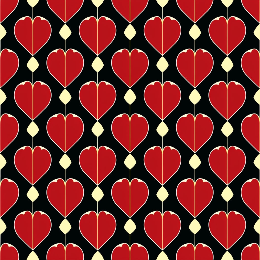 Symmetrical Heart Shape Seamless Pattern with Bold Colors