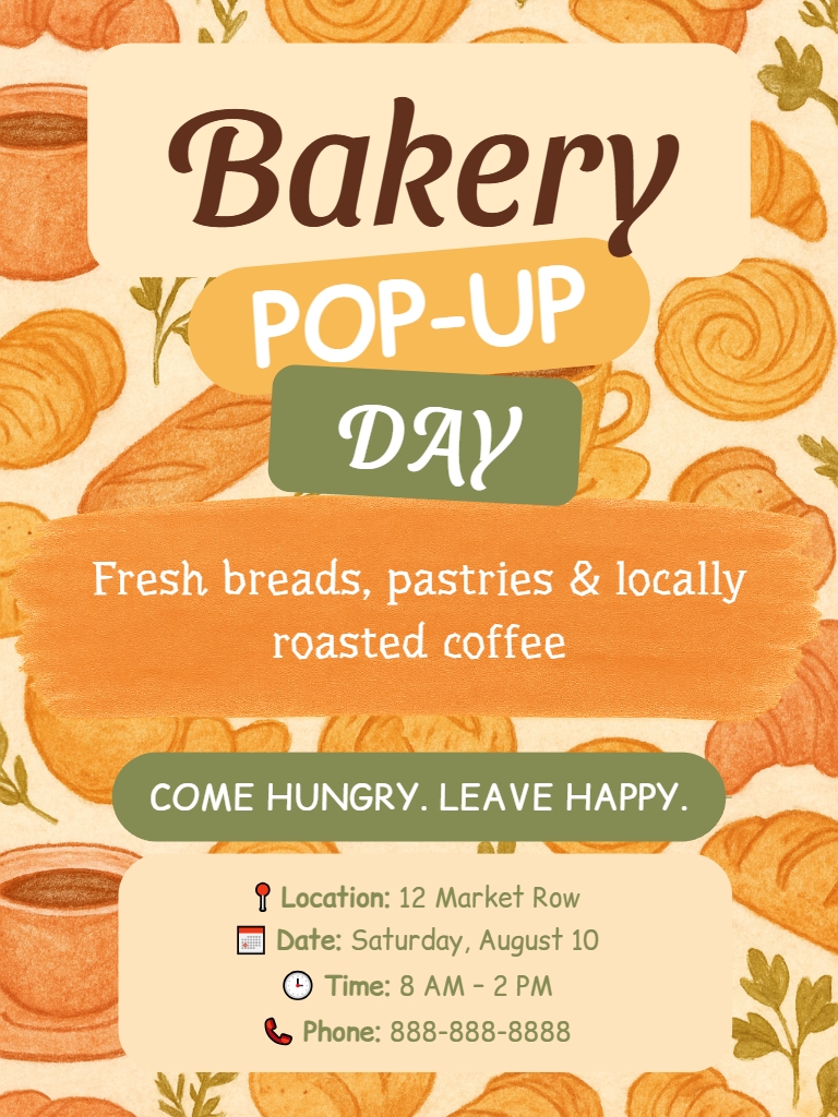 Inviting Bakery Pop-Up Day Promotional Poster Design Flyer