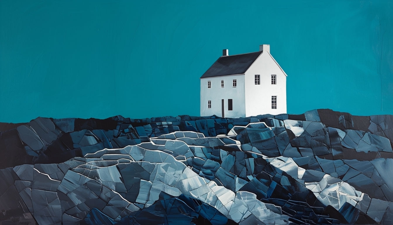 Serene White House Against Teal Sky Abstract Virtual Background