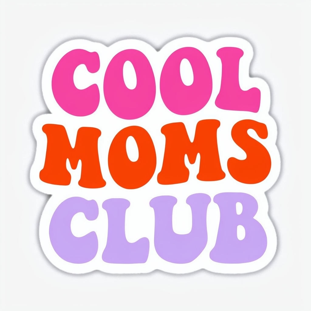 Vibrant Retro 'Cool Moms Club' Text Sticker Design