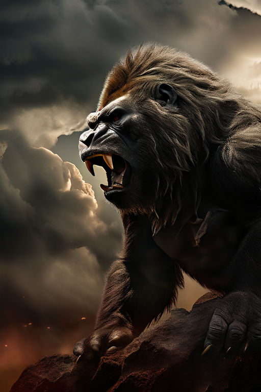 Gorilla engaged in a standoff with a lion by خالد جراد Playground