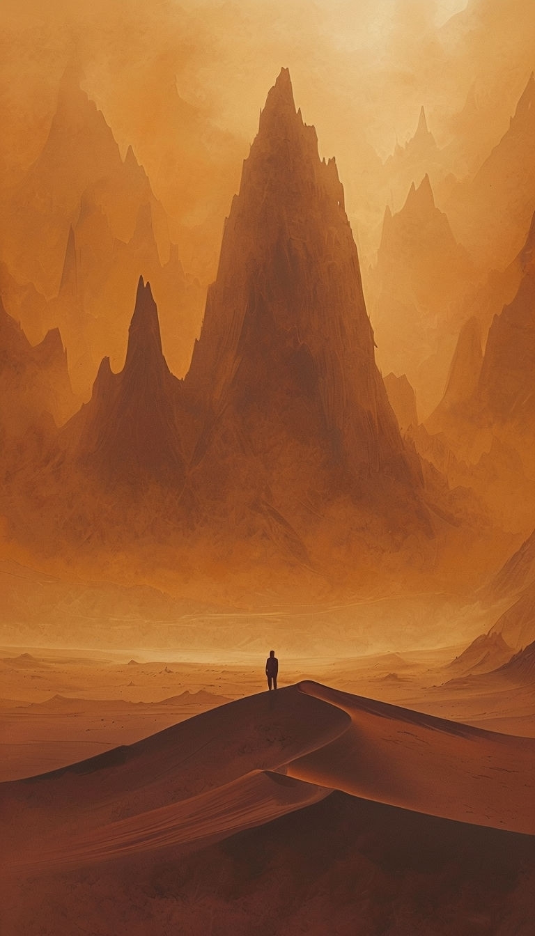 Desolate Desert Landscape with Solitary Figure Digital Art Mobile Wallpaper
