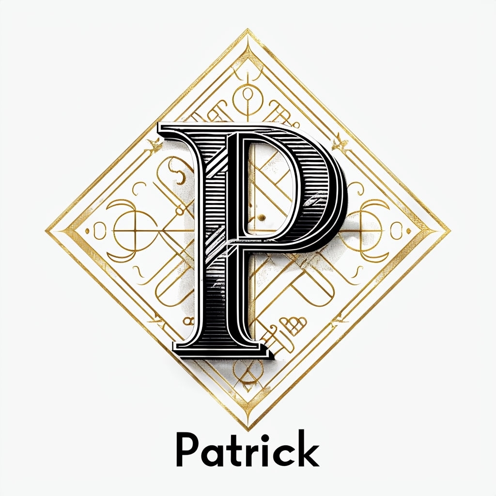 Elegant Black 'P' Monogram Design on Ornamental Gold Background Monogram