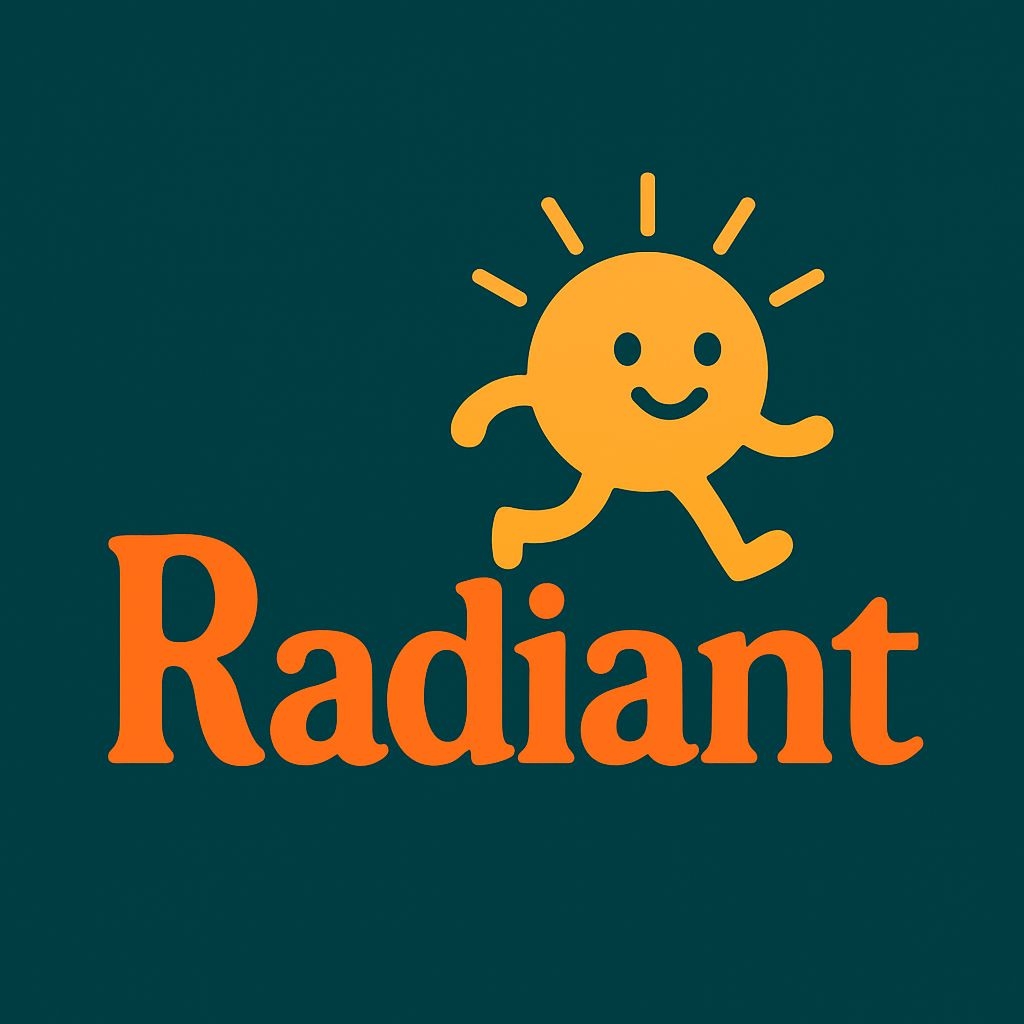 Cheerful Cartoon Radiant Sun Logo Design on Dark Teal Background Logo