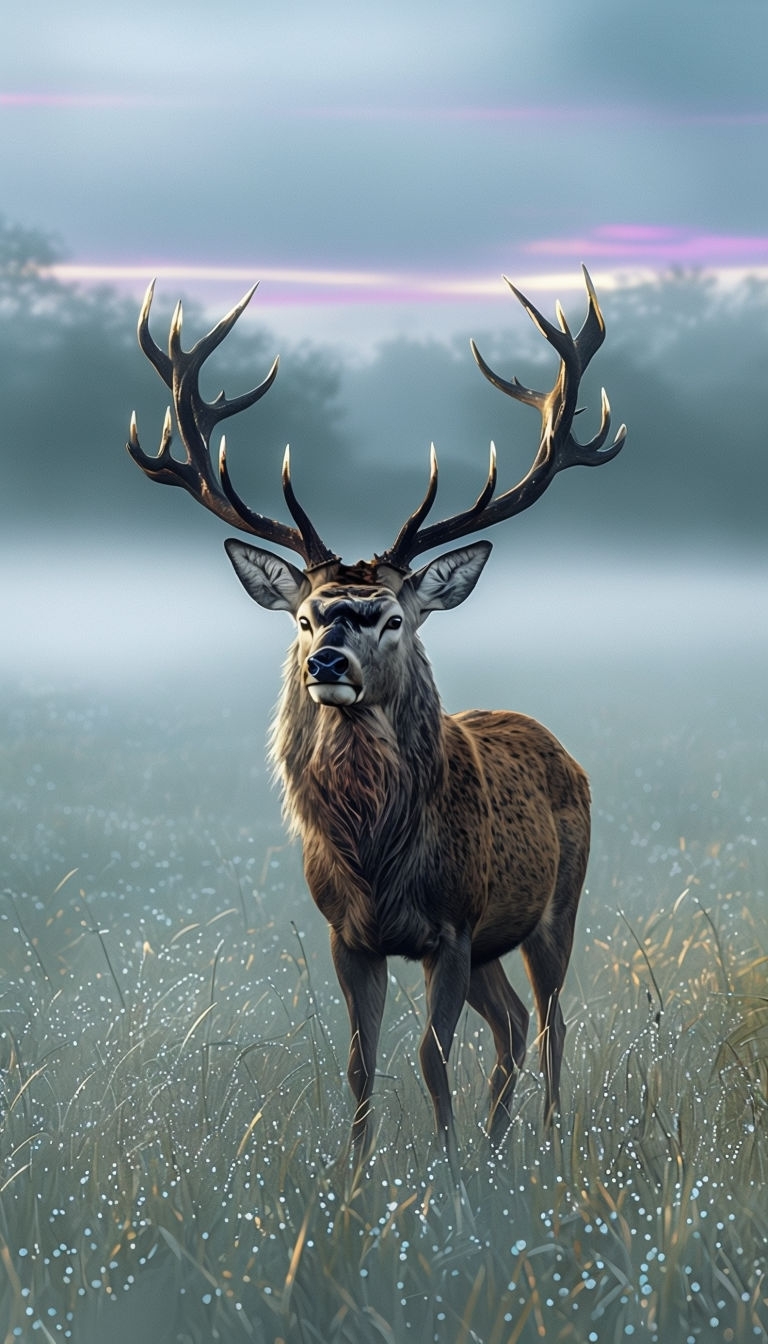 Majestic Stag in Ethereal Misty Meadow Wallpaper for Nature Lovers Mobile Wallpaper