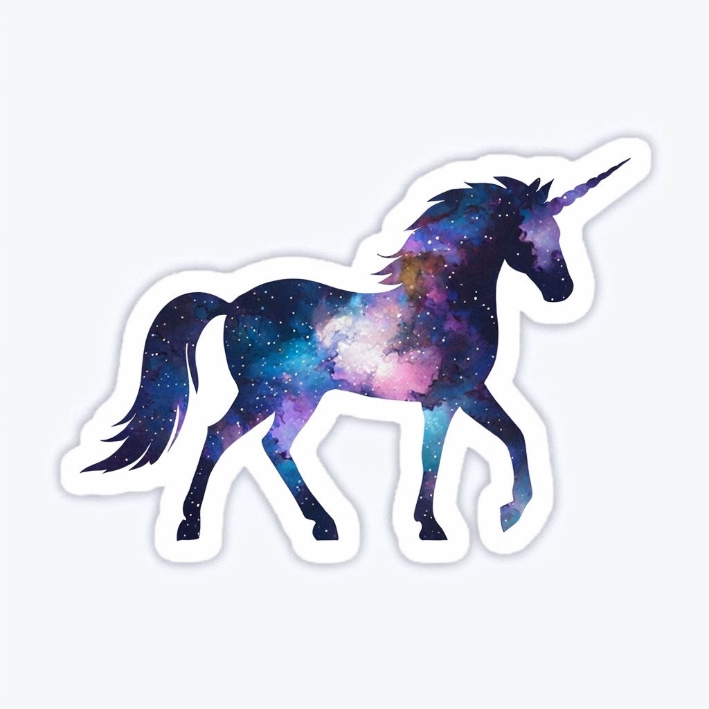 Cosmic Unicorn Silhouette Sticker with Vibrant Galaxy Pattern