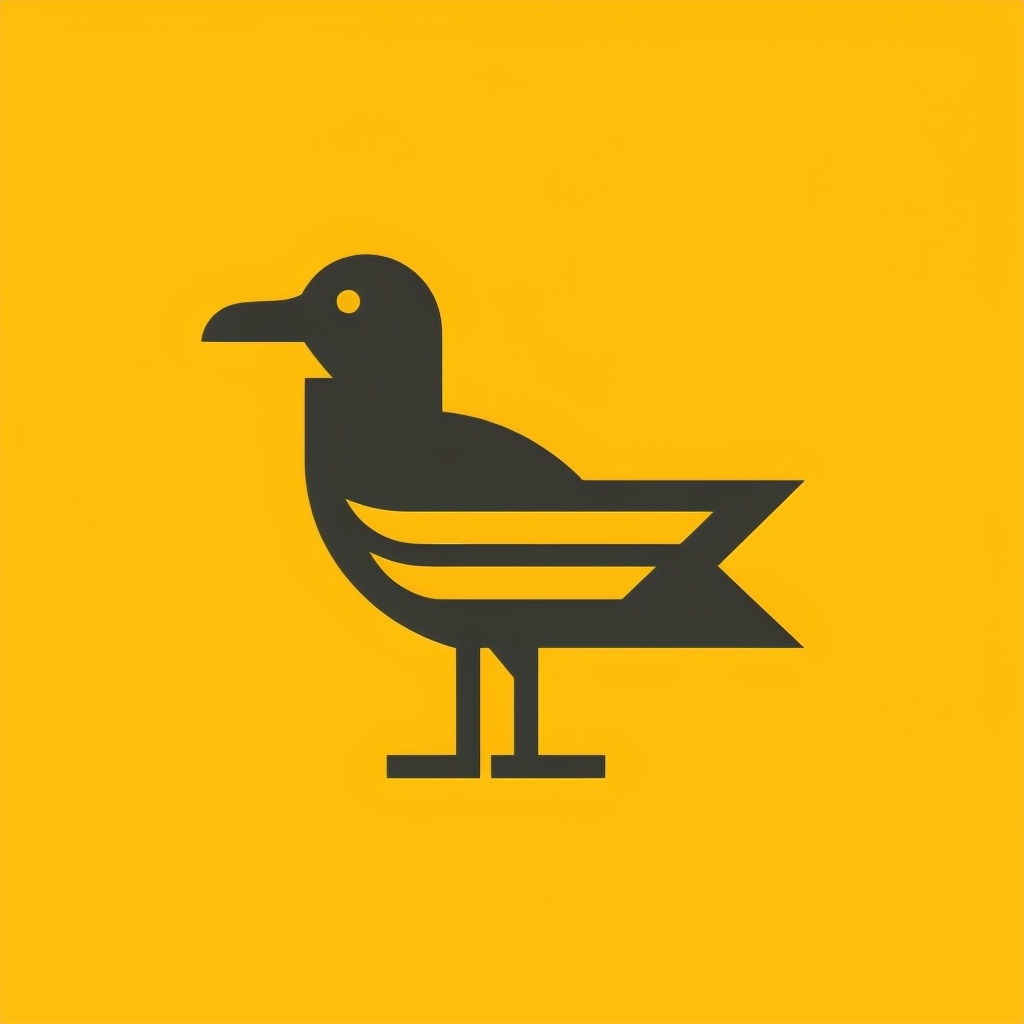 Minimalist Charcoal Gray Seagull Logo on Golden Yellow Background Logo