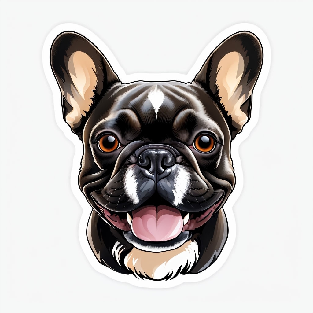 Happy French Bulldog Face Digital Illustration Sticker