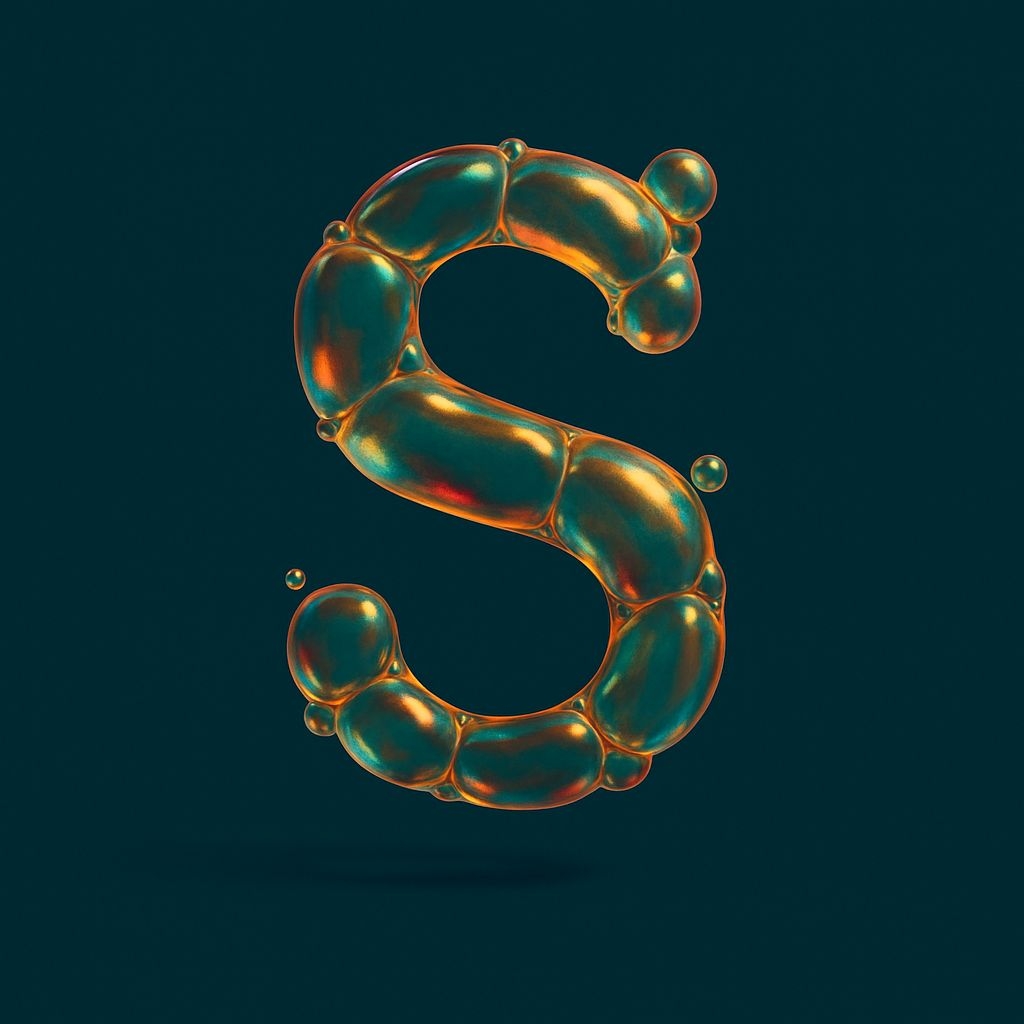 Iridescent Golden Bubbles Letter S Digital Artwork Monogram