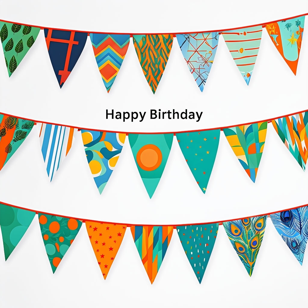 Colorful Fabric Bunting Happy Birthday Invitation Design Card