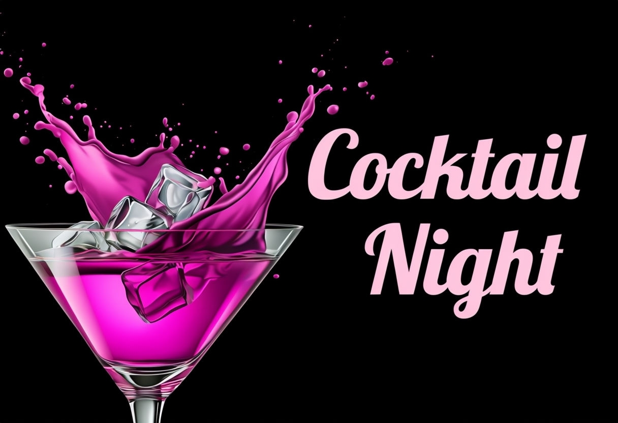 Vibrant Cocktail Night Event Banner Featuring Dynamic Drink Splash Event Sign