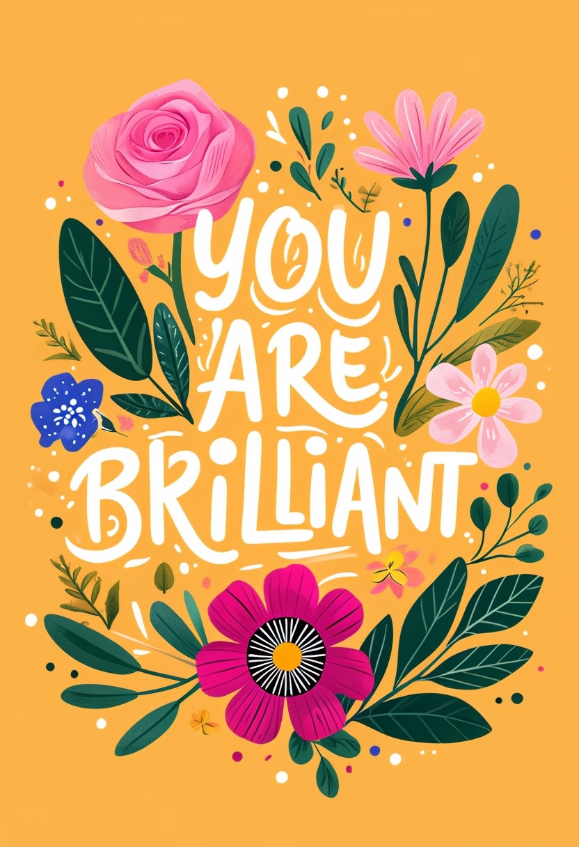 Vibrant 'You Are Brilliant' Floral Motivational Art Poster