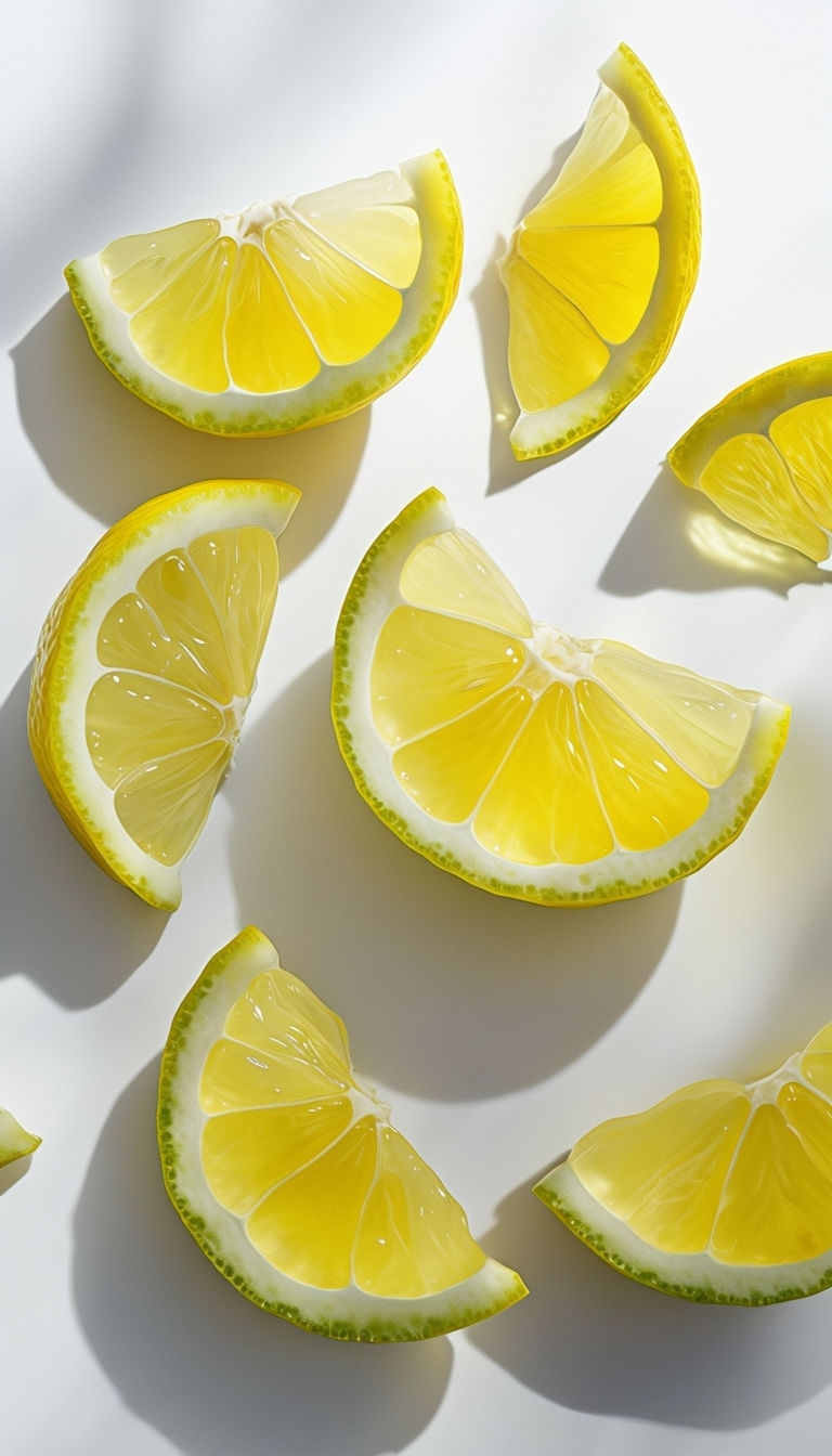 Vibrant Yellow Lemon Wedges on White Background Mobile Wallpaper