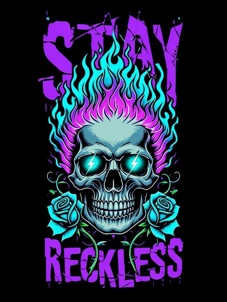 Electrifying Skull with Stay Reckless Design T-Shirt