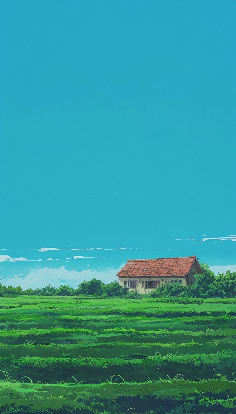 Serene Anime-Inspired Rural Landscape Digital Painting Mobile Wallpaper